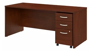 Stand-Alone Single Pedestal Desks Bush Furnishings 72in W x 30in D Office Desk with Assembled Mobile File Cabinet