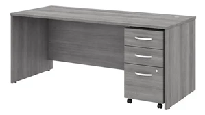 Stand-Alone Single Pedestal Desks Bush Furnishings 72in W x 30in D Office Desk with Assembled Mobile File Cabinet