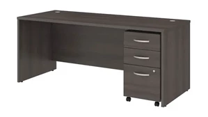 Stand-Alone Single Pedestal Desks Bush Furnishings 72in W x 30in D Office Desk with Assembled Mobile File Cabinet