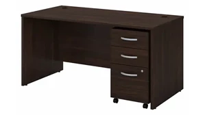 Stand-Alone Single Pedestal Desks Bush Furniture 60in W x 30in D Office Desk with Assembled Mobile File Cabinet