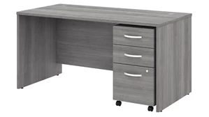 Stand-Alone Single Pedestal Desks Bush Furnishings 60in W x 30in D Office Desk with Assembled Mobile File Cabinet
