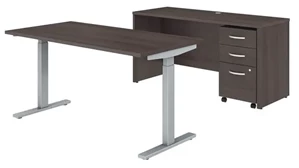Standing Desks - Electronically Adjustable Bush Furniture 60in W x 30in D Height Adjustable Standing Desk, Credenza and Assembled Mobile File Cabinet