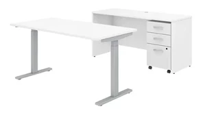 Standing Desks - Electronically Adjustable Bush Furnishings 60in W x 30in D Height Adjustable Standing Desk, Credenza and Assembled Mobile File Cabinet