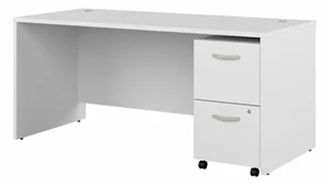 Stand-Alone Single Pedestal Desks Bush Furnishings 66in W x 30in D Office Desk with Assembled 2 Drawer Mobile File Cabinet