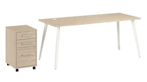 Stand-Alone Single Pedestal Desks Bush Furnishings 72in W Desk with Splayed Metal Legs and 3 Drawer Mobile File Cabinet (Assembled)