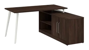 L Shaped Single Pedestal Desks Bush Furnishings 60in W L-Shaped Desk with Splayed Metal Legs and Low Storage Cabinet