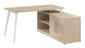 L Shaped Single Pedestal Desks Bush Furnishings 60in W L-Shaped Desk with Splayed Metal Legs and Low Storage Cabinet