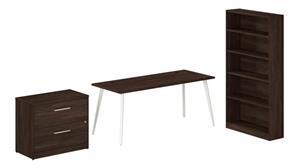 Office Suites Bush 72in W Desk with Splayed Metal Legs, Lateral File Cabinet (Assembled), and Bookcase