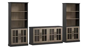 TV Stands Bush Furniture 60in W TV Stand for 75in TV and Bookcases with Glass Doors