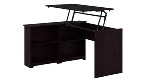 Standing Desks - Manually Adjustable Bush Furnishings 52" W 3 Position Sit to Stand Corner Bookshelf Desk