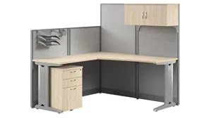 Cubicles Bush Furniture 65in W L-Shaped Cubicle Desk with Storage, Drawers, and Organizers