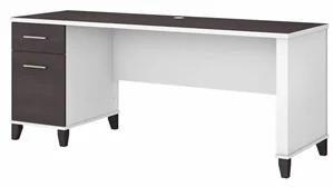 Stand-Alone Single Pedestal Desks Bush Furniture 72in W Office Desk with Drawers