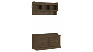 Coat Racks & Hall Trees Bush Furnishings 40in W Shoe Storage Bench with Doors and Wall Mounted Coat Rack