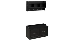 Coat Racks & Hall Trees Bush Furnishings 40in W Shoe Storage Bench with Doors and Wall Mounted Coat Rack