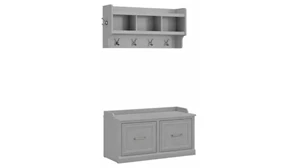 Coat Racks & Hall Trees Bush Furnishings 40in W Shoe Storage Bench with Doors and Wall Mounted Coat Rack