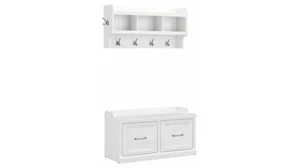 Coat Racks & Hall Trees Bush Furnishings 40in W Shoe Storage Bench with Doors and Wall Mounted Coat Rack