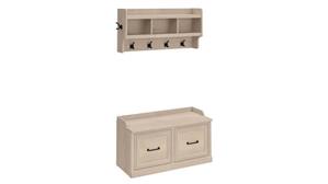 Coat Racks & Hall Trees Bush Furniture 40in W Shoe Storage Bench with Doors and Wall Mounted Coat Rack