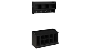 Coat Racks & Hall Trees Bush Furnishings 40in W Shoe Storage Bench with Shelves and Wall Mounted Coat Rack