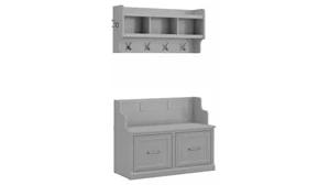 Benches Bush Furnishings 40in W Entryway Bench with Doors and Wall Mounted Coat Rack