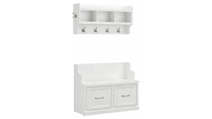 Benches Bush Furnishings 40in W Entryway Bench with Doors and Wall Mounted Coat Rack