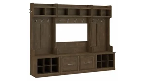 Benches Bush Furnishings Full Entryway Storage Set with Coat Rack and Shoe Bench with Doors