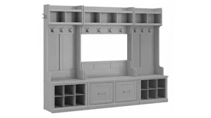 Benches Bush Furnishings Full Entryway Storage Set with Coat Rack and Shoe Bench with Doors