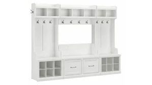 Benches Bush Furnishings Full Entryway Storage Set with Coat Rack and Shoe Bench with Doors