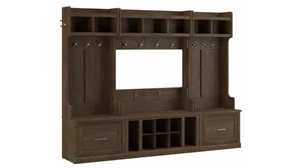 Benches Bush Furnishings Full Entryway Storage Set with Coat Rack and Shoe Bench with Drawers