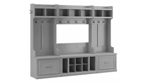 Benches Bush Full Entryway Storage Set with Coat Rack and Shoe Bench with Drawers