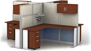 Cubicles Bush 4 Person L-Shaped Cubicle Desks with Storage, Drawers, and Organizers