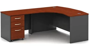 L Shaped Single Pedestal Desks Bush Furnishings 60in W L-Shaped Bow Front Desk with Assembled 3 Drawer Mobile File Cabinet