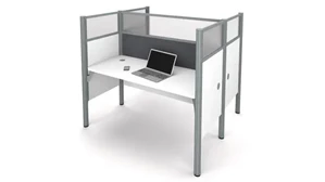 Cubicles Bestar Double Face to Face Workstation - White with Tack Boards and Acrylic Glass Privacy Panels