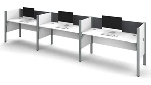 Benching Bestar Triple Side-by-Side Workstation - White with Tack Boards
