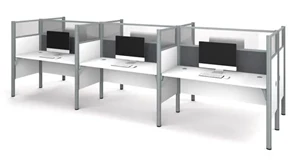 Cubicles Bestar Six Workstation - White with Tack Boards and Acrylic Glass Privacy Panels