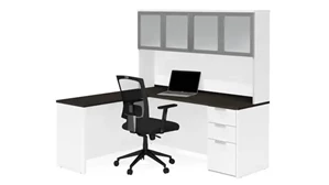 L Shaped Desks with Hutch Bestar L-Shaped Desk with Frosted Glass Door Hutch