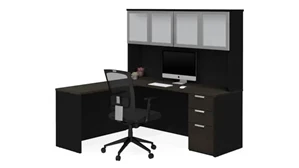 L Shaped Desks with Hutch Bestar L-Shaped Desk with Frosted Glass Door Hutch