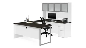 U Shaped Desks with Hutch Bestar U-Sshaped Desk with Frosted Glass Door Hutch