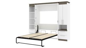 Murphy Beds - Full Bestar Office Furniture 98in W Full Murphy Bed and Narrow Storage Solutions with Drawers