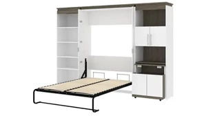 Murphy Beds - Full Bestar Office Furniture 118in W Full Murphy Bed with Shelving and Fold-Out Desk