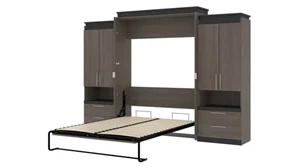 Murphy Beds - Queen Bestar Office Furniture 124in W Queen Murphy Bed and 2 Storage Cabinets with Pull-Out Shelves
