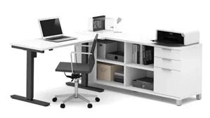 Standing Desks - Electronically Adjustable Bestar Office Furniture L-Desk with Electric Height Adjustable Table