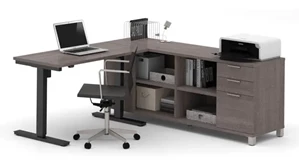 Standing Desks - Electronically Adjustable Bestar L-Desk with Electric Height Adjustable Table