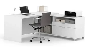 L Shaped Single Pedestal Desks Bestar 72in W L-Shaped Office Desk