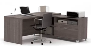 L Shaped Single Pedestal Desks Bestar 72in W L-Shaped Office Desk