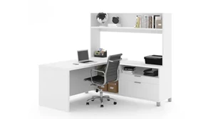 L Shaped Desks with Hutch Bestar Office Furniture 72in W L-Desk with Open Hutch