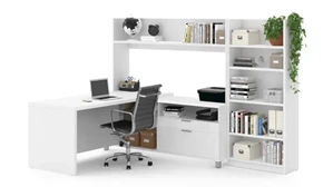 L Shaped Desks with Hutch Bestar L-Desk with Bookcase