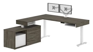 Standing Desks - Electronically Adjustable Bestar Height Adjustable L-Desk with Dual Monitor Arm