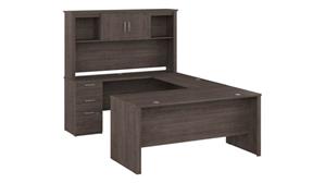 U Shaped Desks Bestar 65in W U-Shaped Desk with Hutch