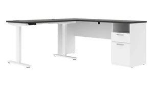 Standing Desks - Electronically Adjustable Bestar 72in W L-Shaped Electric Standing Desk