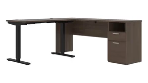Standing Desks - Electronically Adjustable Bestar Office Furniture 72in W L-Shaped Electric Standing Desk